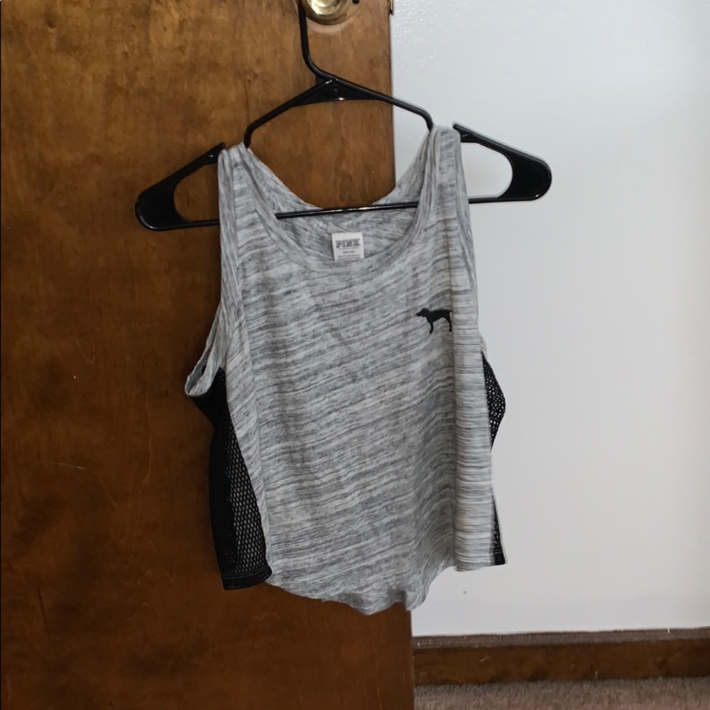 gray vs pink tank top with mesh sides
